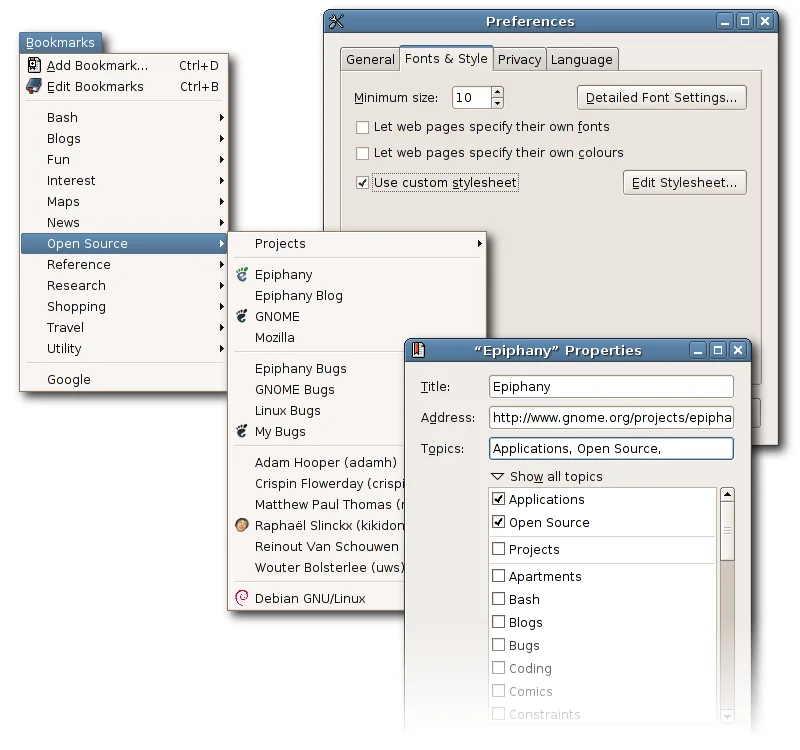 Improved bookmark management and stylesheet control