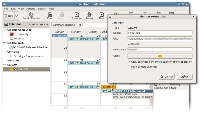 Viewing a shared calendar from Hula