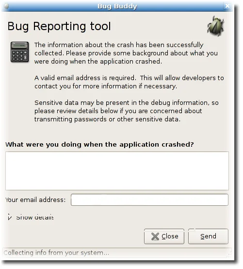 The simplified Bug-buddy interface