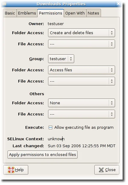 The new file permission dialog in Nautilus