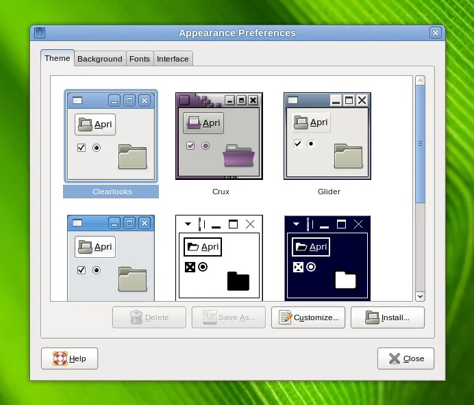 The Appearance control panel.