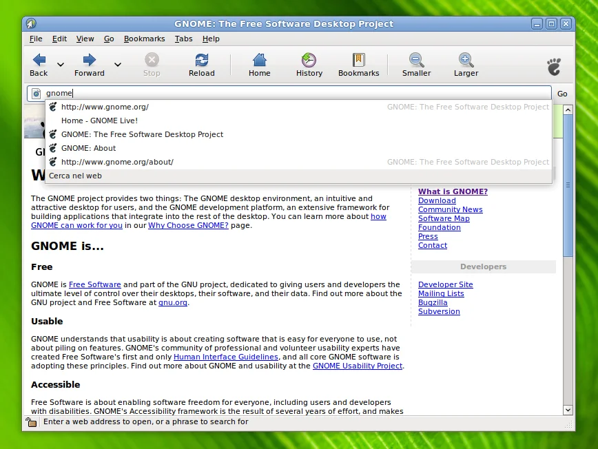 The web browser, showing bookmarks and history in the address bar, with favicons.