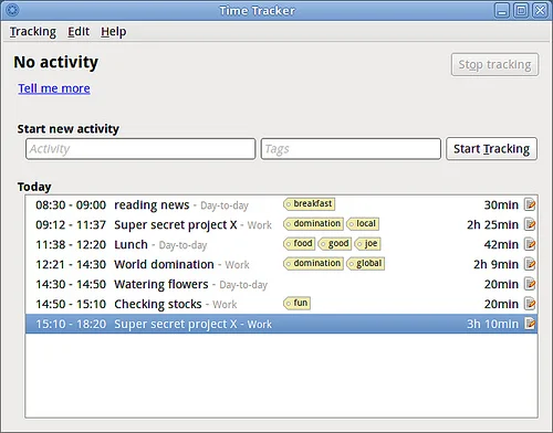 Time Tracker Standalone with activity tags