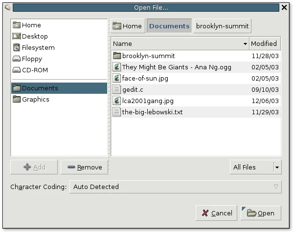 The new File Chooser dialog