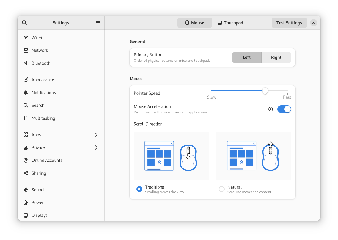 Mouse and Touchpad settings