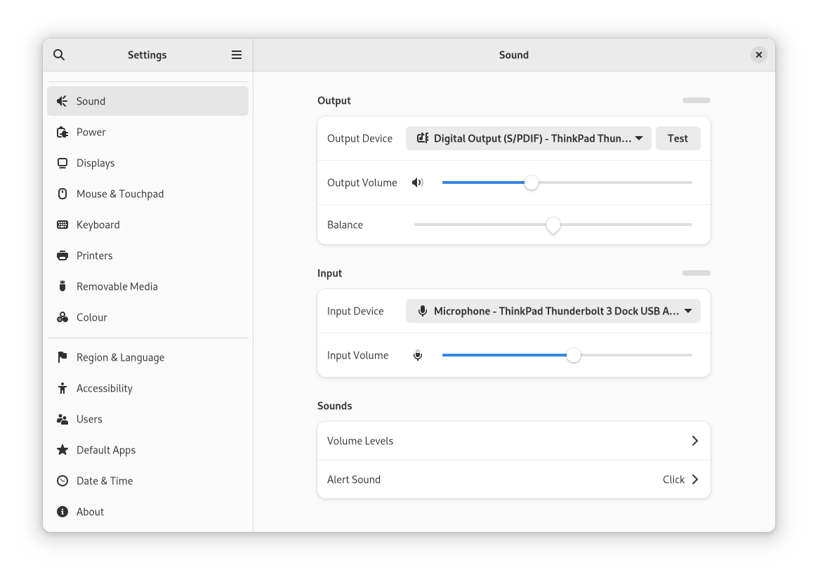 Sound settings