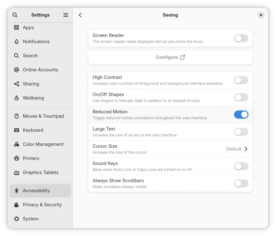 Reduced Motion in Settings