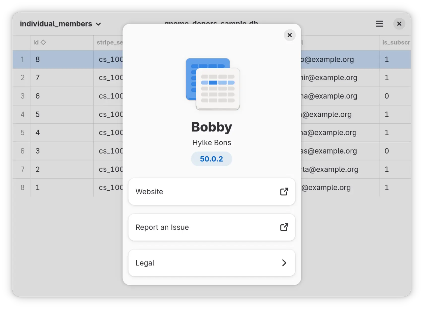 Bobby browsing a SQLite database